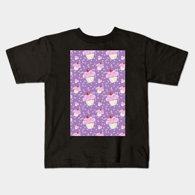 Purple Cupcake pattern Kids T-Shirt by InspiraImage